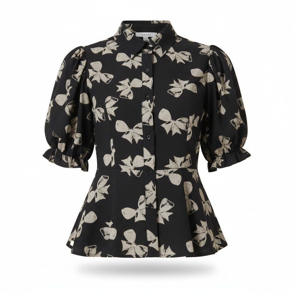 NWT Gracia Black Short Sleeve Blouse -‎ Size S